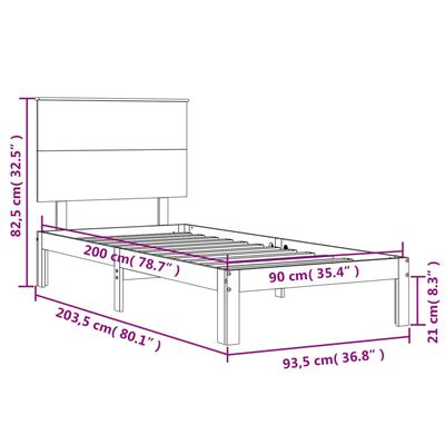 vidaXL fehér tömör fa ágykeret fejtámlával 90 x 200 cm