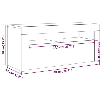 vidaXL füstös tölgy színű TV-szekrény LED-ekkel 90 x 35 x 40 cm