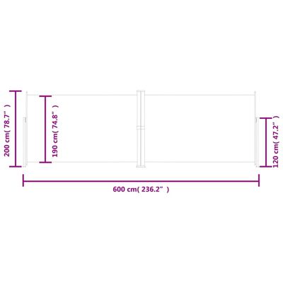 vidaXL piros behúzható oldalsó napellenző 200 x 600 cm