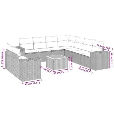 vidaXL 10 részes szürke polyrattan kerti ülőgarnitúra párnákkal