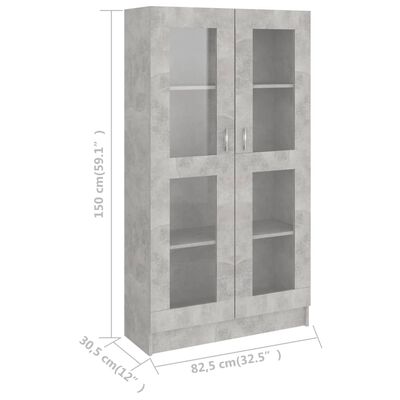 vidaXL betonszürke szerelt fa vitrinszekrény 82,5 x 30,5 x 150 cm