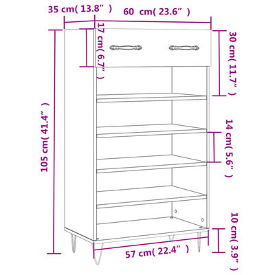 vidaXL betonszürke szerelt fa cipőszekrény 60x35x105 cm