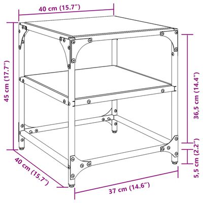 vidaXL 2 db acél dohányzóasztal fekete üveglappal 40 x 40 x 45 cm