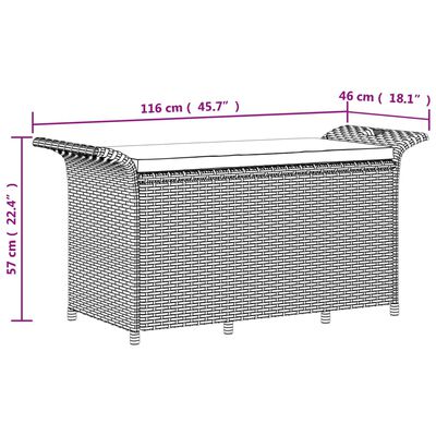 vidaXL fekete polyrattan kerti pad párnával 116 x 46 x 57 cm