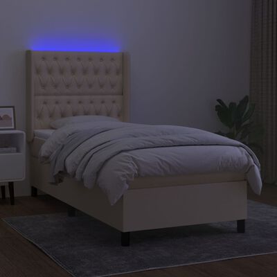 vidaXL krémszínű szövet rugós és LED-es ágy matraccal 100x200 cm