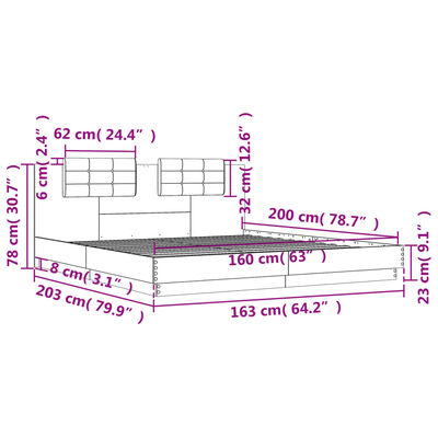 vidaXL szürke sonoma színű szerelt fa ágykeret fejtámlával 160x200 cm