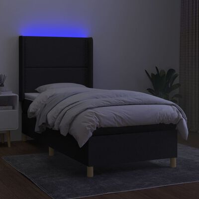 vidaXL fekete szövet rugós és LED-es ágy matraccal 90x190 cm