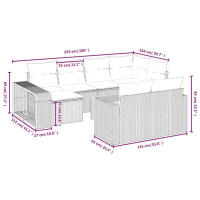 vidaXL 11 részes szürke polyrattan kerti ülőgarnitúra párnákkal