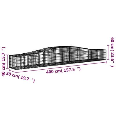 vidaXL 15 db íves horganyzott vas gabion kosár 400x50x40/60 cm