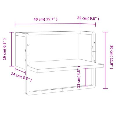 vidaXL füstös tölgy színű fali polc rúddal 40x25x30 cm