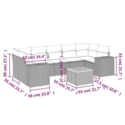 vidaXL 8 részes bézs polyrattan kerti ülőgarnitúra párnával