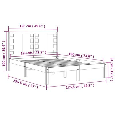 vidaXL Small Double tömör fa ágykeret 120 x 190 cm