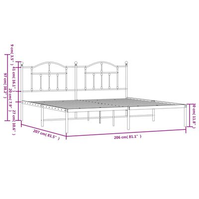 vidaXL fehér fém ágykeret fejtámlával 200 x 200 cm