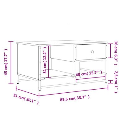 vidaXL fekete szerelt fa dohányzóasztal 85,5 x 51 x 45 cm