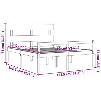 vidaXL fekete tömör fa ágy időseknek fejtámlával King Size