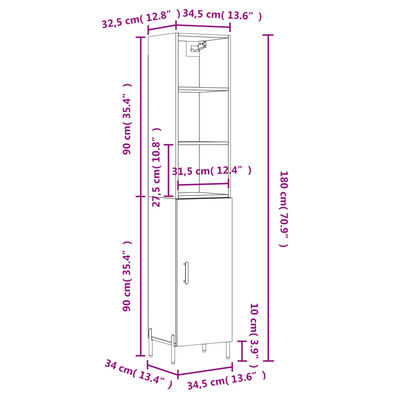 vidaXL betonszürke szerelt fa magasszekrény 34,5x34x180 cm