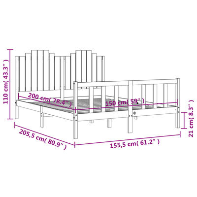 vidaXL tömör fa ágykeret fejtámlával King Size