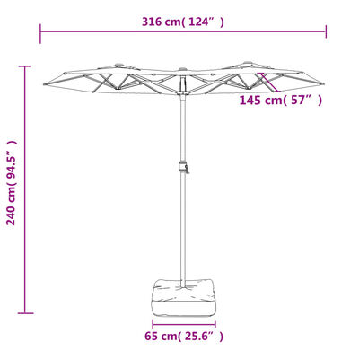 vidaXL azúrkék dupla tetős LED-es napernyő 316x240 cm