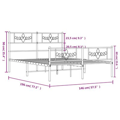 vidaXL fehér fém ágykeret fej- és lábtámlával 140 x 190 cm