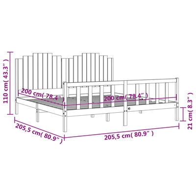 vidaXL tömör fa ágykeret fejtámlával 200 x 200 cm