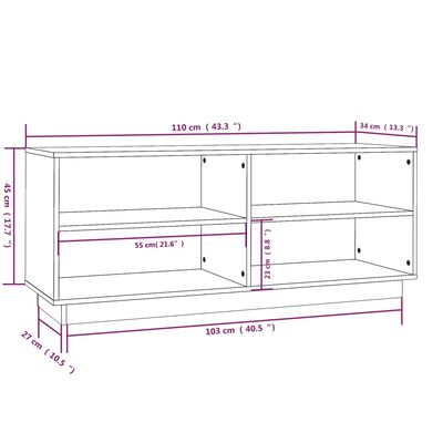 vidaXL mézbarna tömör fenyőfa cipőszekrény 110 x 34 x 45 cm