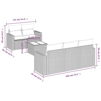 vidaXL 6 részes szürke polyrattan kerti ülőgarnitúra párnákkal