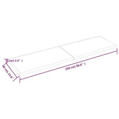 vidaXL világosbarna kezelt tömör fa fürdőszobai pult 220x60x(2-6) cm