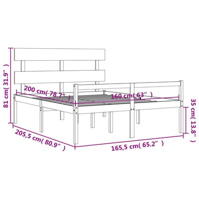 vidaXL tömör fa ágy időseknek fejtámlával 160x200 cm