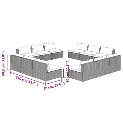 vidaXL 12 részes fekete polyrattan kerti ülőgarnitúra párnákkal