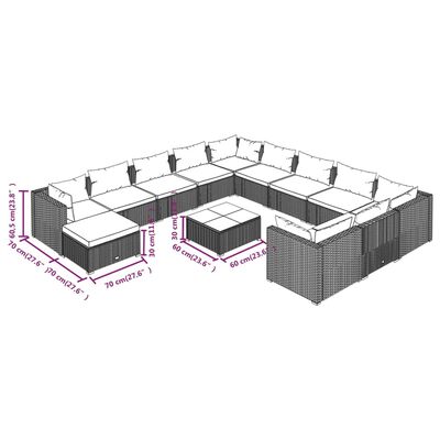 vidaXL 13 részes barna polyrattan kerti ülőgarnitúra párnákkal