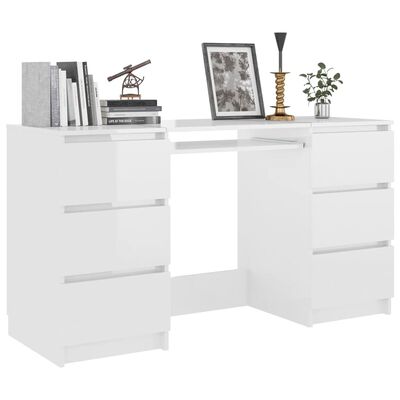 vidaXL magasfényű fehér szerelt fa íróasztal 140 x 50 x 77 cm