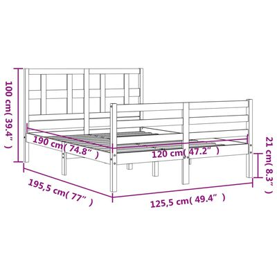 vidaXL tömör fa ágykeret fejtámlával Small Double