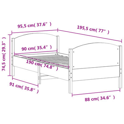 vidaXL tömör fenyőfa ágykeret matrac nélkül 90 x 190 cm