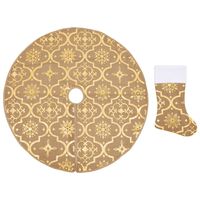vidaXL fényűző sárga szövet karácsonyfatalp-takaró zoknival 150 cm