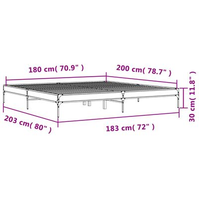 vidaXL füstös tölgyszínű szerelt fa és fém ágykeret 180 x 200 cm