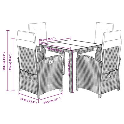 vidaXL 5 részes szürke polyrattan kerti étkezőgarnitúra párnával