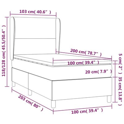 vidaXL világosszürke szövet rugós és LED-es ágy matraccal 100x200 cm