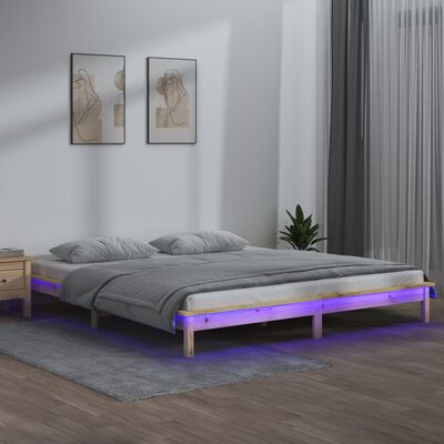 vidaXL kétszemélyes tömör fa LED-es ágykeret 135 x 190 cm