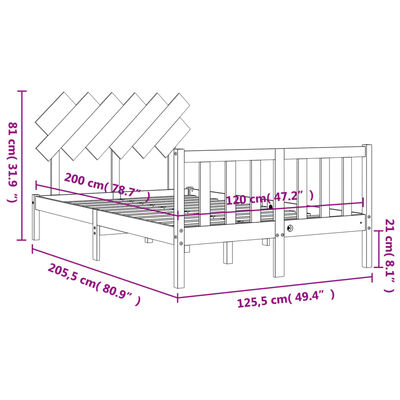 vidaXL fekete tömör fa ágykeret fejtámlával 120 x 200 cm