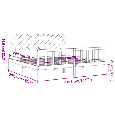 vidaXL tömör fa ágykeret fejtámlával 200 x 200 cm