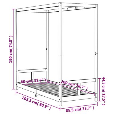 vidaXL fehér tömör fenyőfa gyerekágykeret 80 x 200 cm