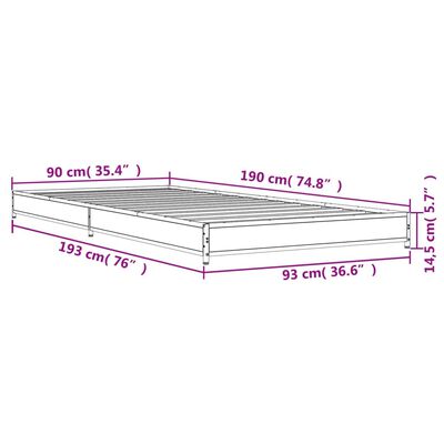 vidaXL füstös tölgyszínű szerelt fa és fém ágykeret 90 x 190 cm