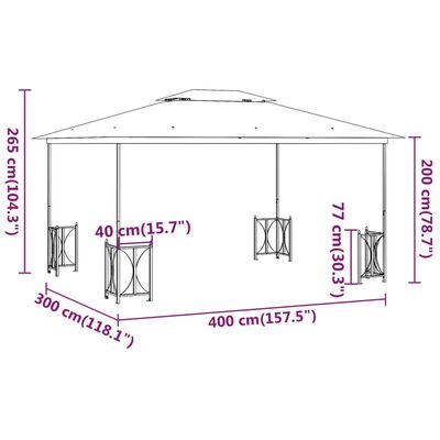 vidaXL tópszínű pavilon oldalfalakkal és dupla tetővel 3x4 m