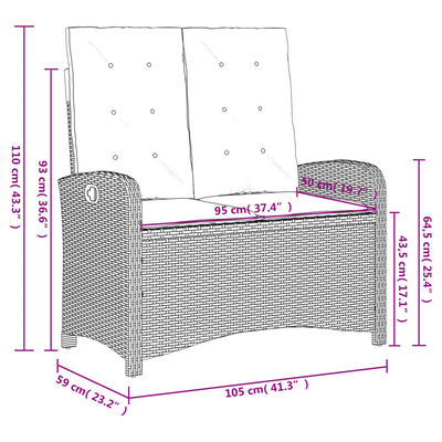 vidaXL szürke polyrattan dönthető kerti pad párnával