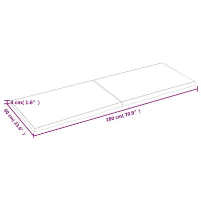 vidaXL kezeletlen tömör tölgyfa asztallap 180x60x(2-4) cm