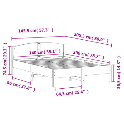 vidaXL viaszbarna tömör fenyőfa ágy matrac nélkül 140 x 200 cm