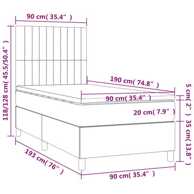 vidaXL sötétzöld bársony rugós és LED-es ágy matraccal 90x190 cm