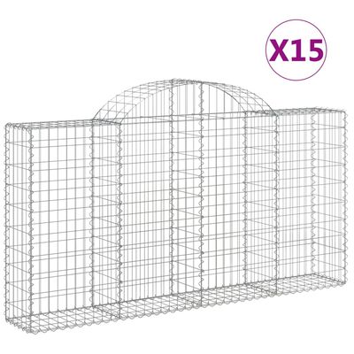 vidaXL 15 db íves horganyzott vas gabion kosár 200x30x100/120 cm