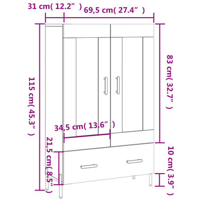 vidaXL barna tölgyszínű szerelt fa magasszekrény 69,5 x 31 x 115 cm