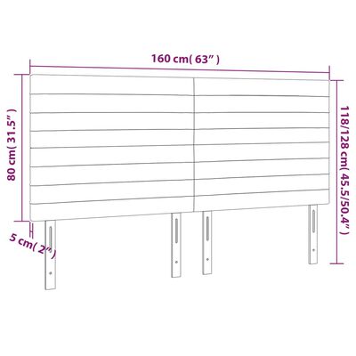 vidaXL sötétszürke bársony LED-es fejtámla 160x5x118/128 cm